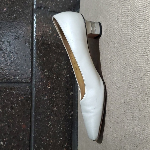 SALVATORE FERRAGAMO SILVER HEELS LEATHER SIZE 7 1/2 ARCHITECTURE ART DECO - Picture 9 of 15